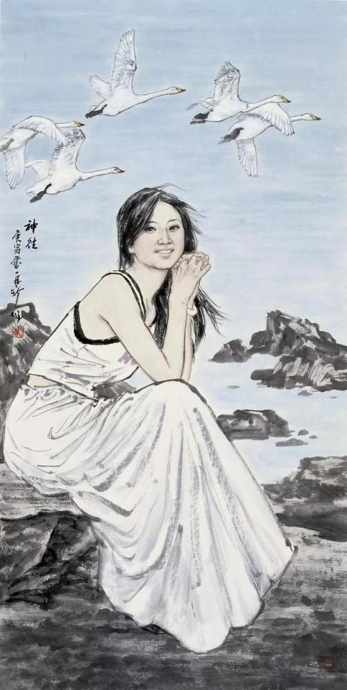 苗再新笔下的东方美女人物画作品欣赏