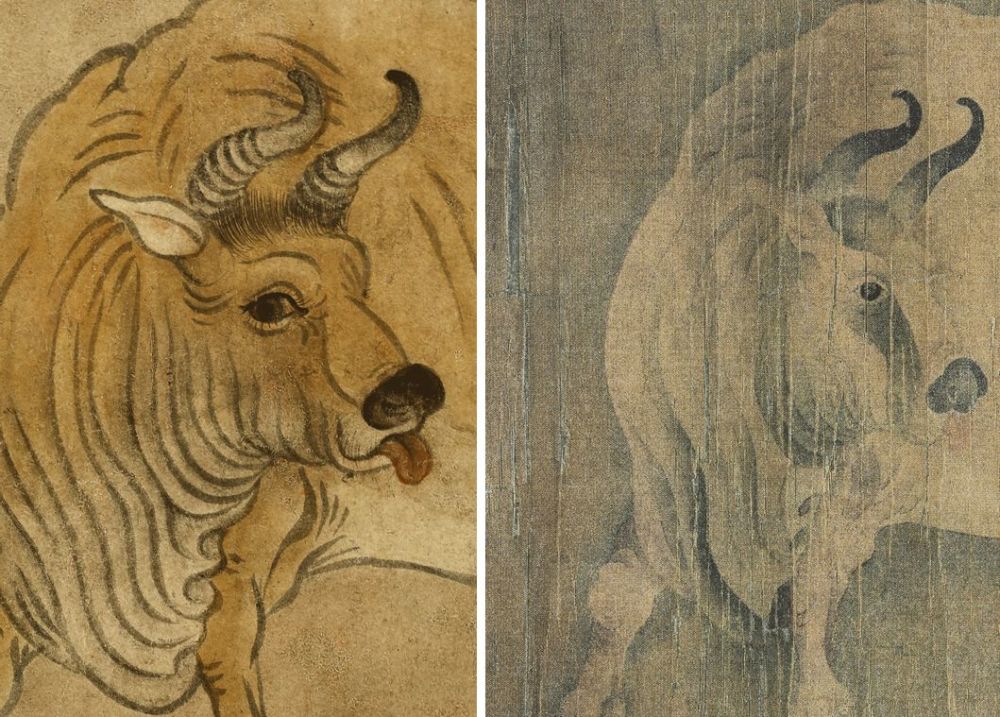 绢本,局部) 摄自《先秦汉唐画全集》实体书并经编辑处理 故宫藏《五牛