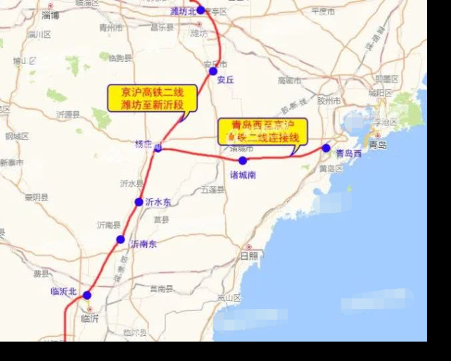 铁路起自青盐铁路青岛西站,向西以隧道穿越铁镢山,走行于诸城市南侧