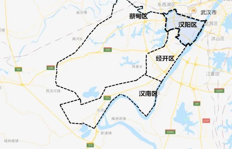 汉阳行政区划分 图:根据百度地图绘制,可能与实际信息