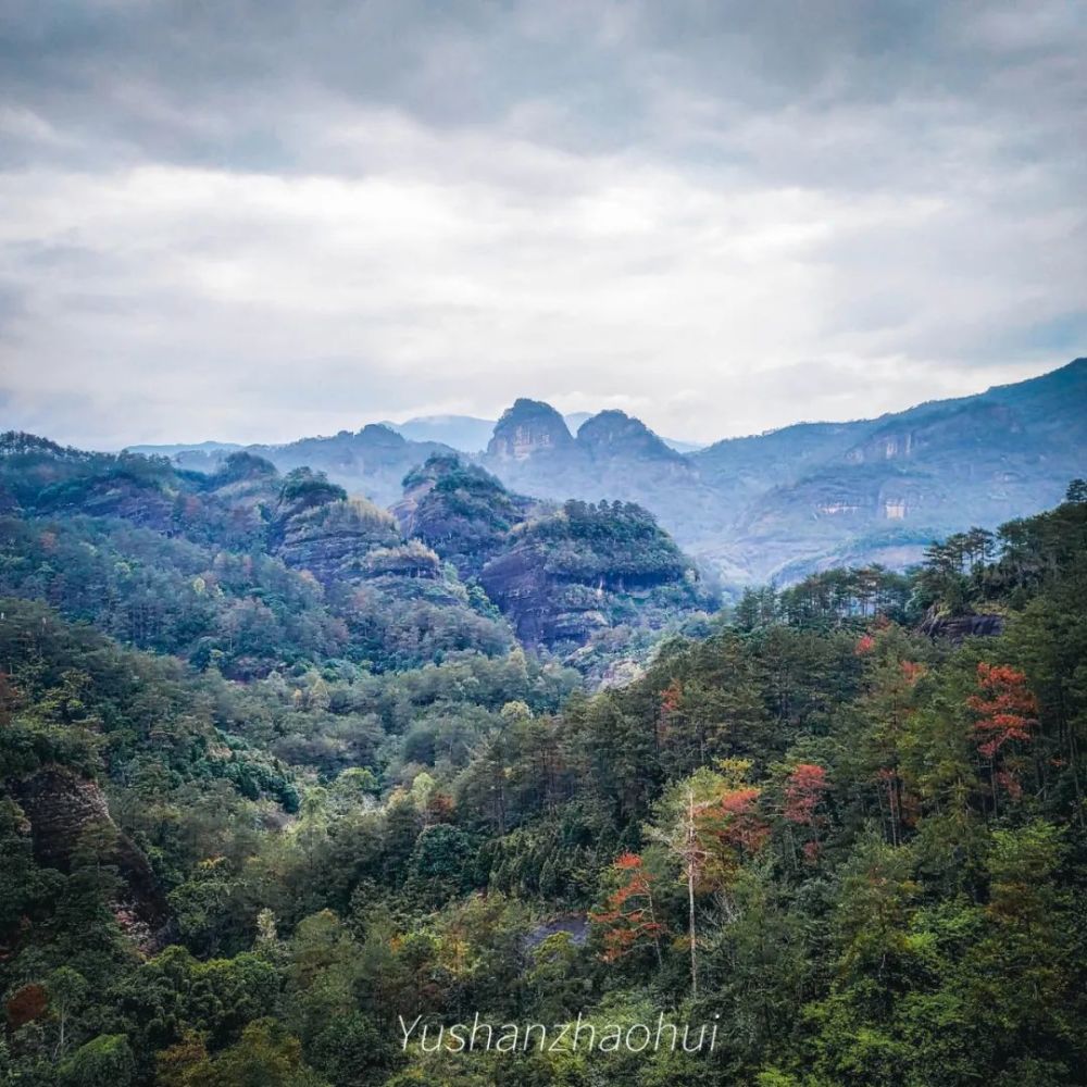 阴天下的武夷山虎啸岩,空旷寂静的山间绿!