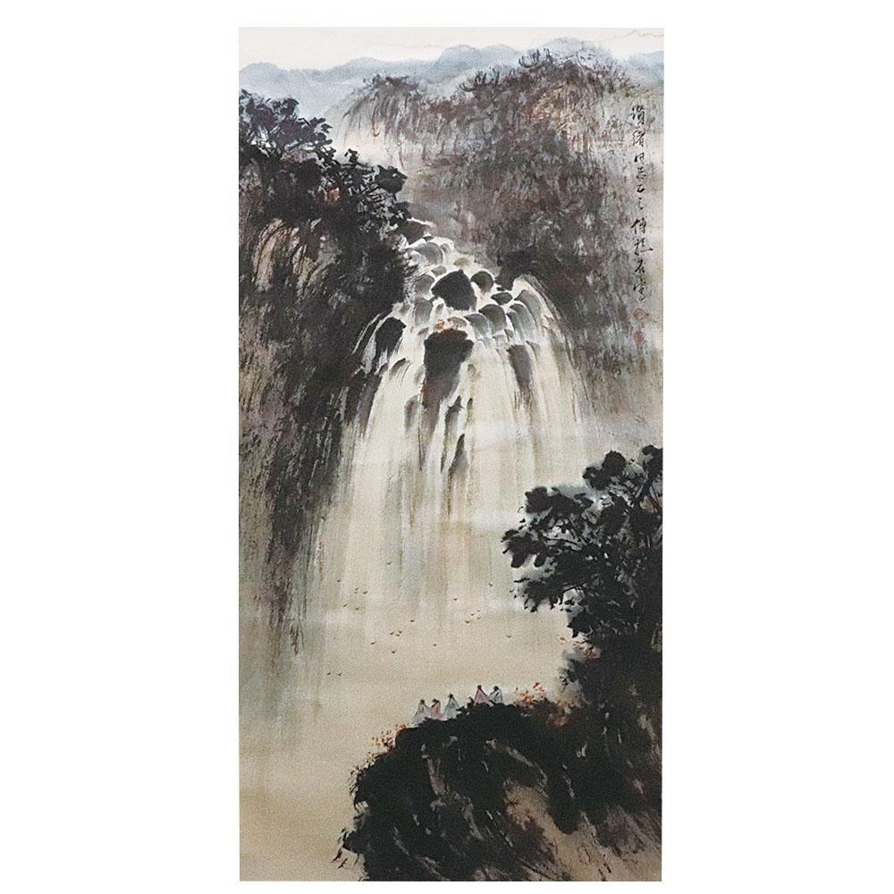 傅抱石山水画《红雨观瀑图》
