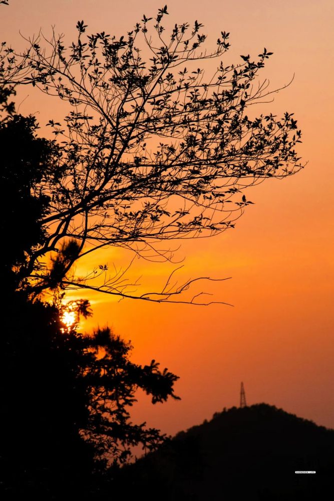 下山途中,可以看到美美的夕阳,晕染了整片天空.