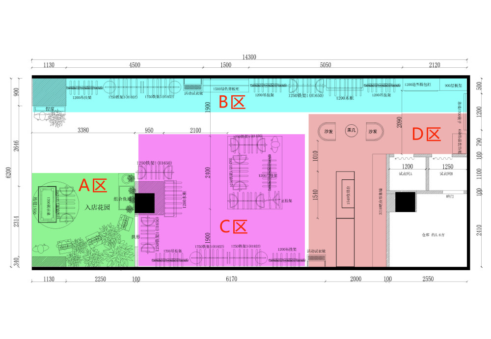 服装店分区陈列平面图