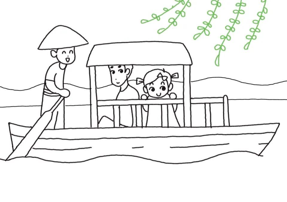 赏雨中湖景,吃艾香青团!清明节简笔画