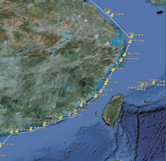 7分渔山列岛:北纬28度53.3分东经122 度16.