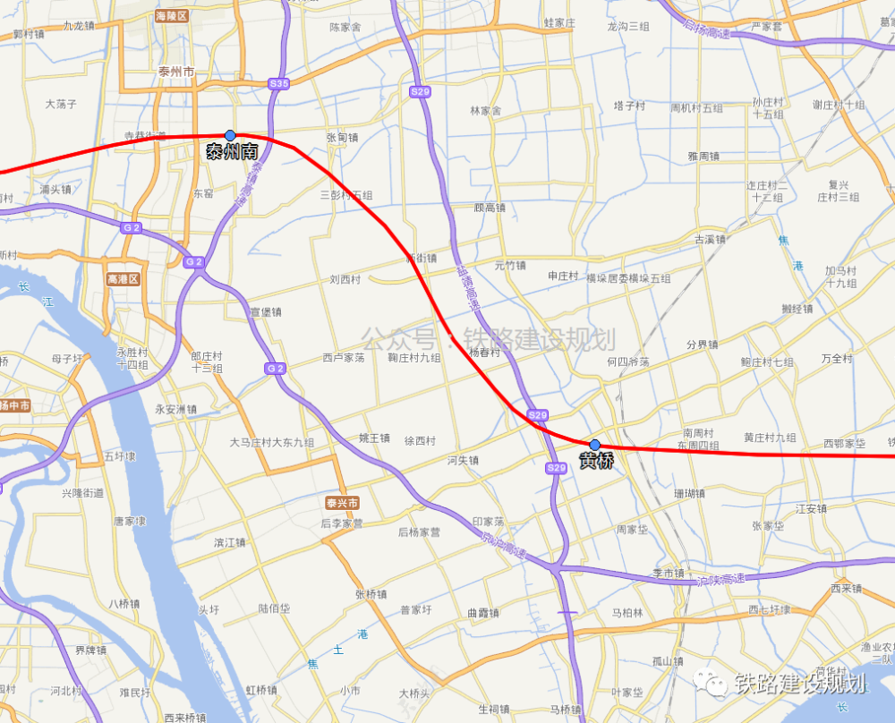 段线路方案 根据项目可研报告,北沿江高铁将在泰州境内设置泰州南站