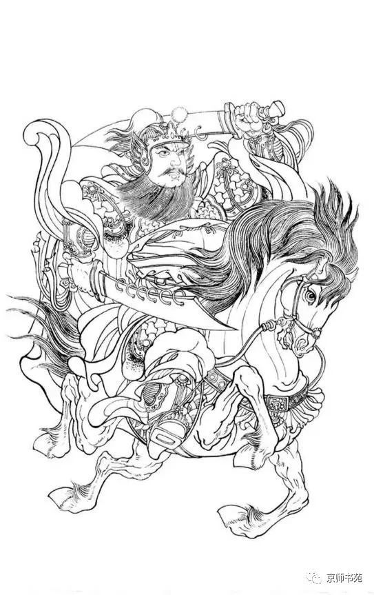 书画联盟丨一组铠甲兵器武将门神白描图谱