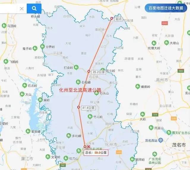 茂名化州至广西北流(省界)高速公路拟起于广西北流市,路线由北向南