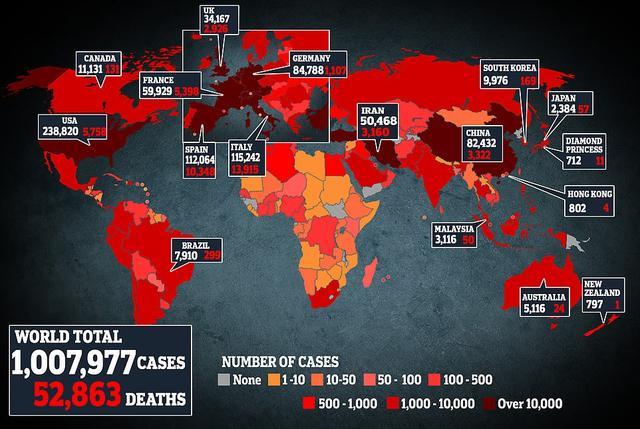 全球冠状病毒感染达到100万例,死亡已超5万人,25张照片看世界的现状
