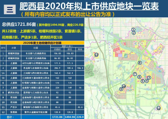 肥西2020年拟上市供应地块出炉 据了解,2020年肥西拟供应地块共12宗