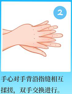▼▼▼ 七步洗手法 第一步(内):洗手掌 流水湿润双手,涂抹洗手液(或