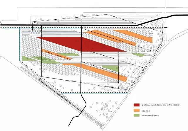 活动空间图 平面图 总平面图三米高的条状矮堤阻挡着大地噪音