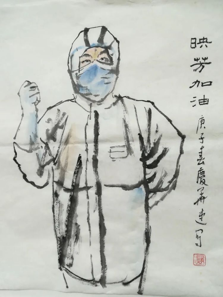 据我们实地了解,疫情期间,他一共画了90幅各种各样的人物画,从医护