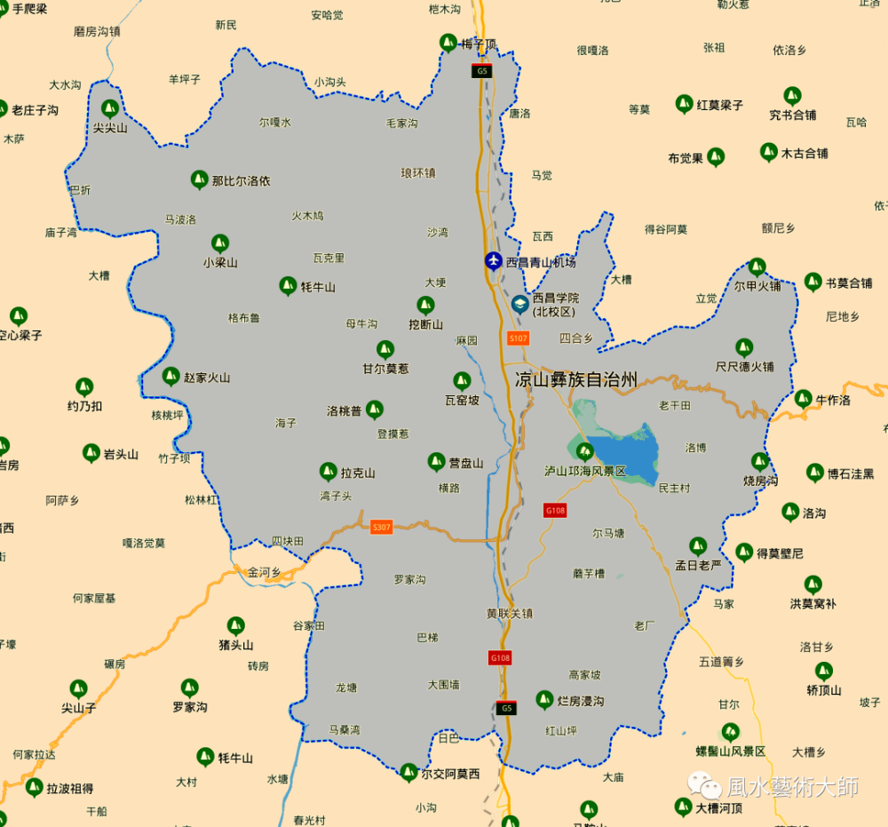 四川凉山州西昌市辖区地图