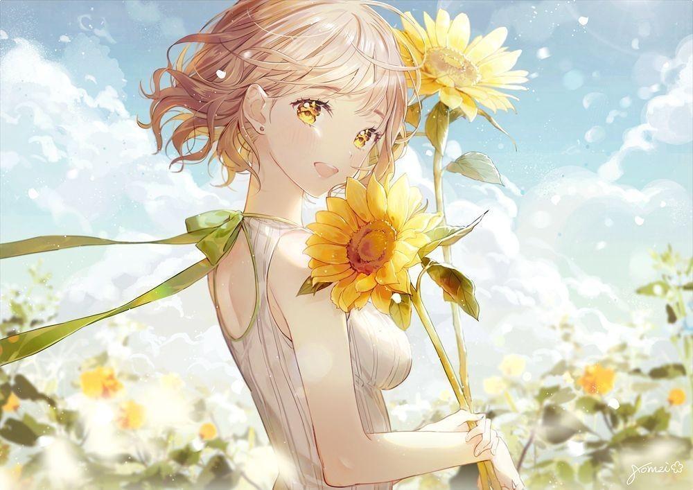 女生动漫微笑拥抱每一天做像向日葵般温暖的女孩