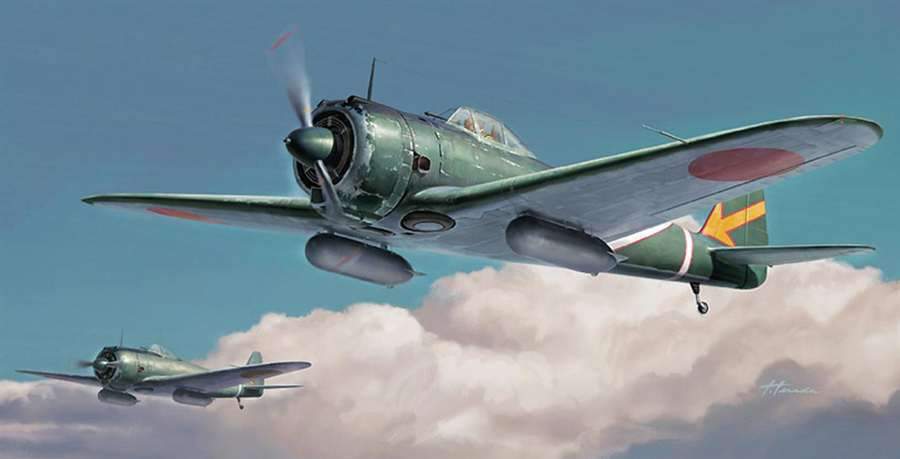 这幅彩绘表现了日本陆航第64飞行战队的一式"隼"战斗机双机编队.