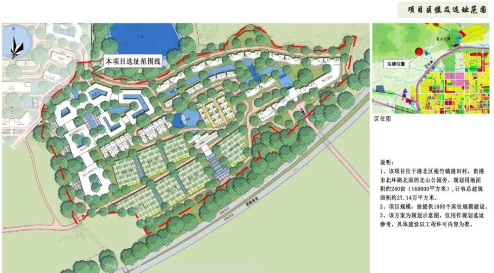 港北区根竹镇湴田村,贵港市北环路北面的北山公园旁(规划中)