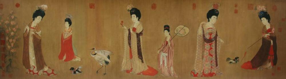 游春图》,《捣练图》和周昿的《簪花仕女图》,《挥扇仕女图》以及晚唐
