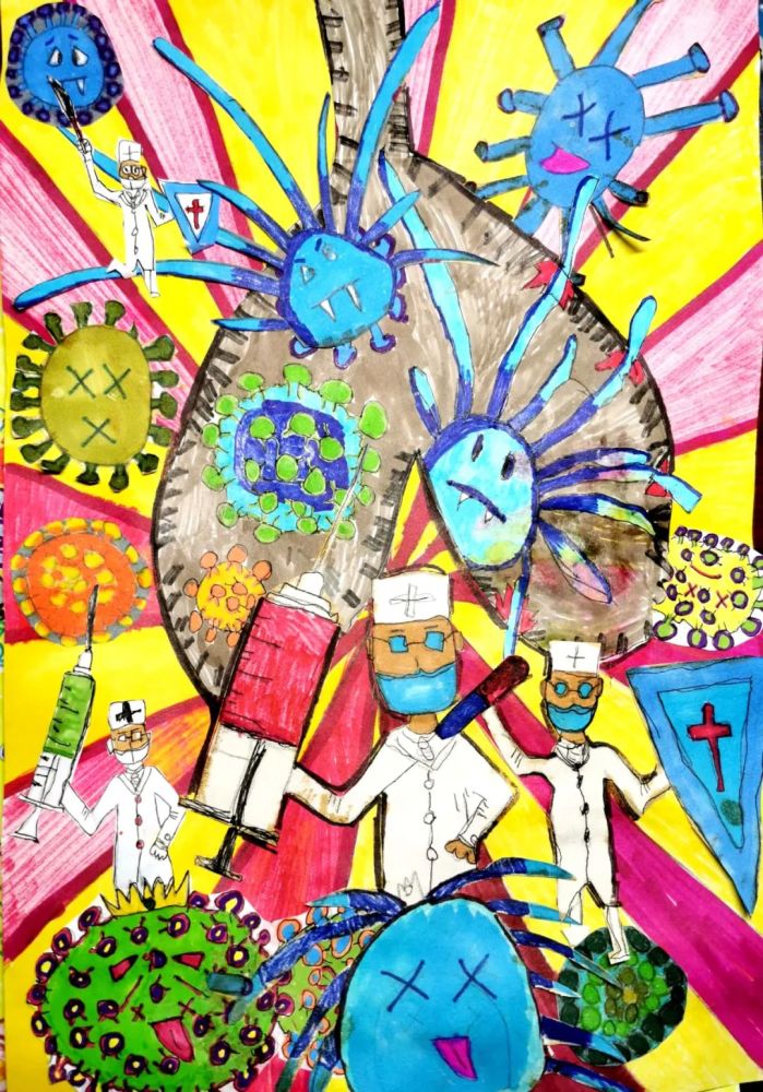 "非常战"疫",心手相牵"儿童画微展