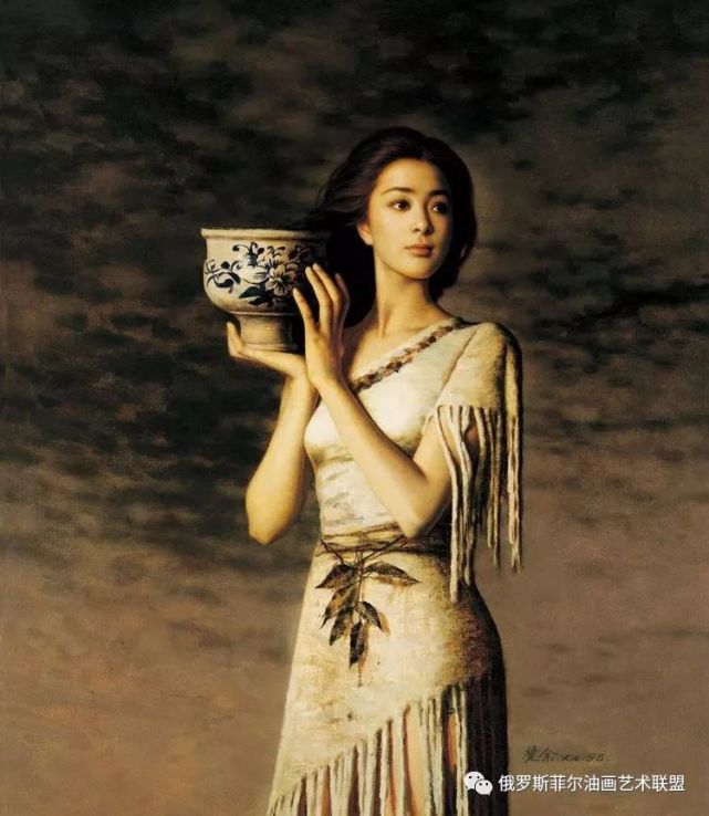 以一副油画"抱陶女"-《陶》而出名.