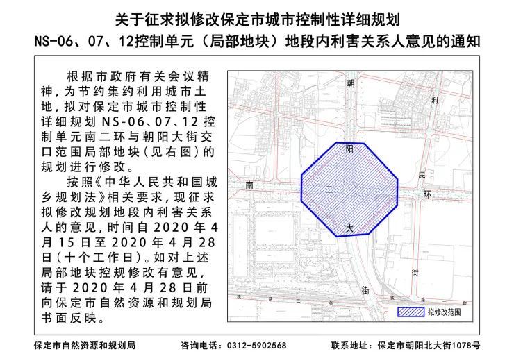 保定南二环与朝阳大街交口范围局部地块规划修改