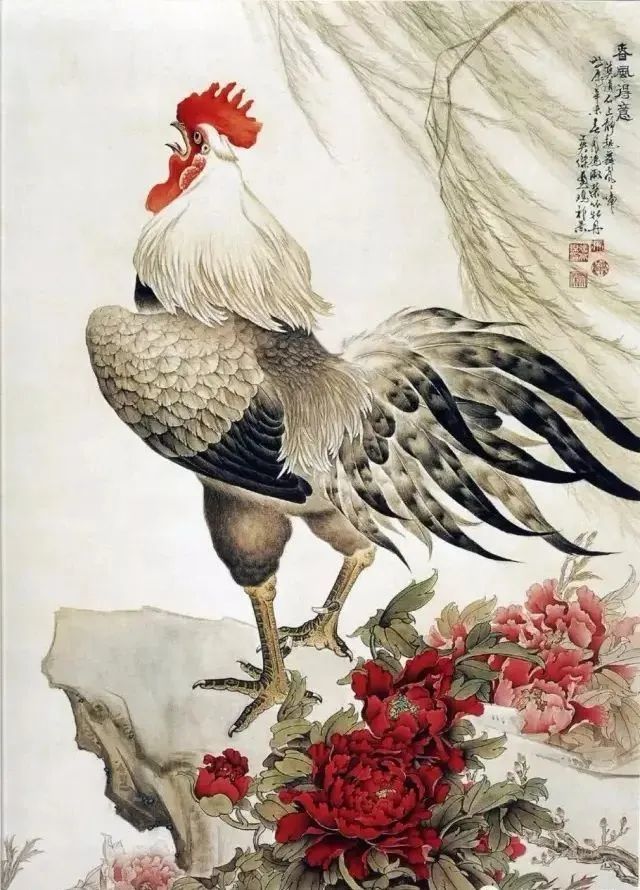 冯英杰 雄鸡 《画鸡》 明 唐寅 头上红冠不用裁,满身雪白走将来.