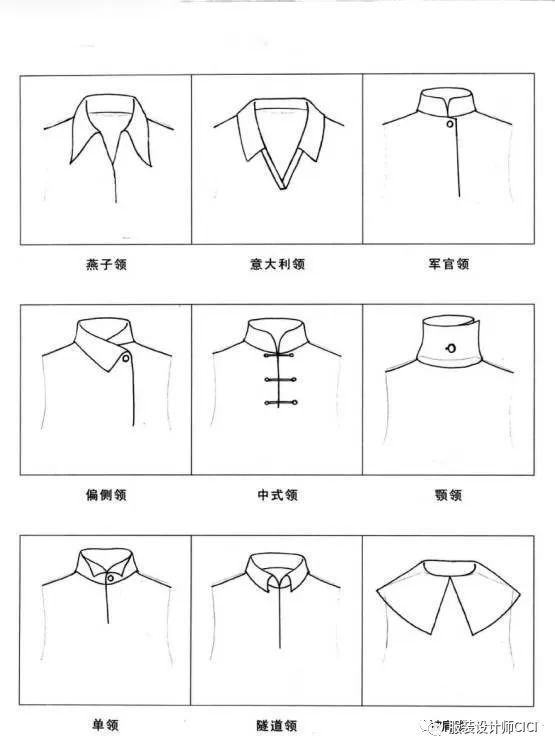 服装设计中涉及到的300种各种领子款式图及名称大全!