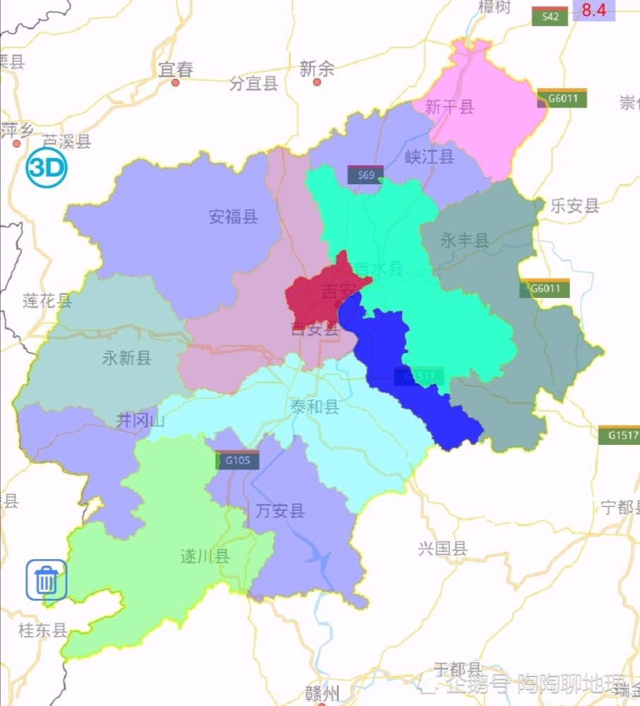 吉安市1市2区10县,建成区面积排名,最小的城区是唯一一个县级市