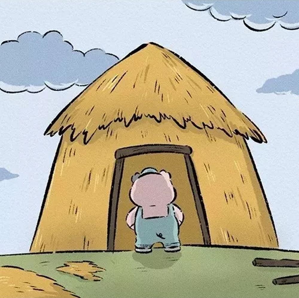 搞笑疯人:小猪的茅草屋被风吹破,木屋被火烧毁,砖房也