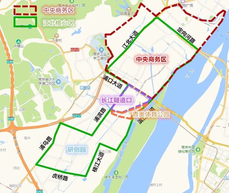 据最新的江北核心区规划范围显示:东至滨江大道—横江大道,南至虎桥路