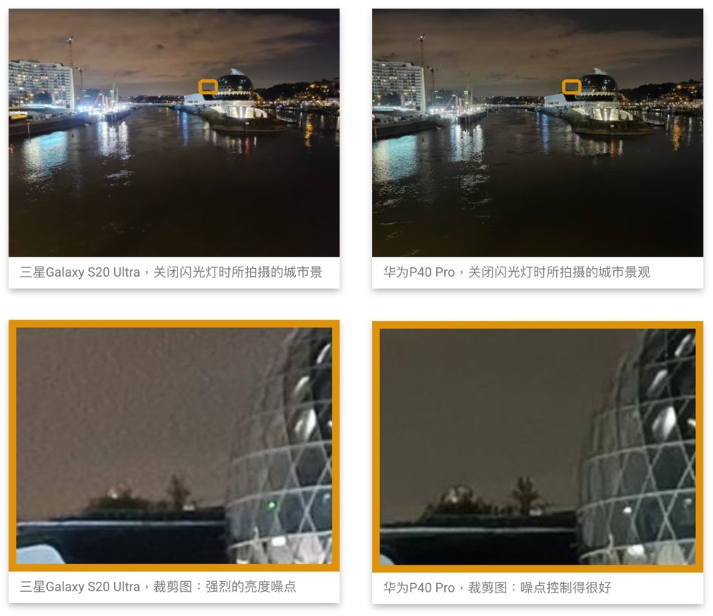 三星galaxy s20 ultra样张100%放大截取的船只已经模糊不清,而华为p40