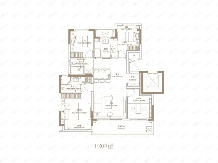 130㎡户型 四房两厅两卫