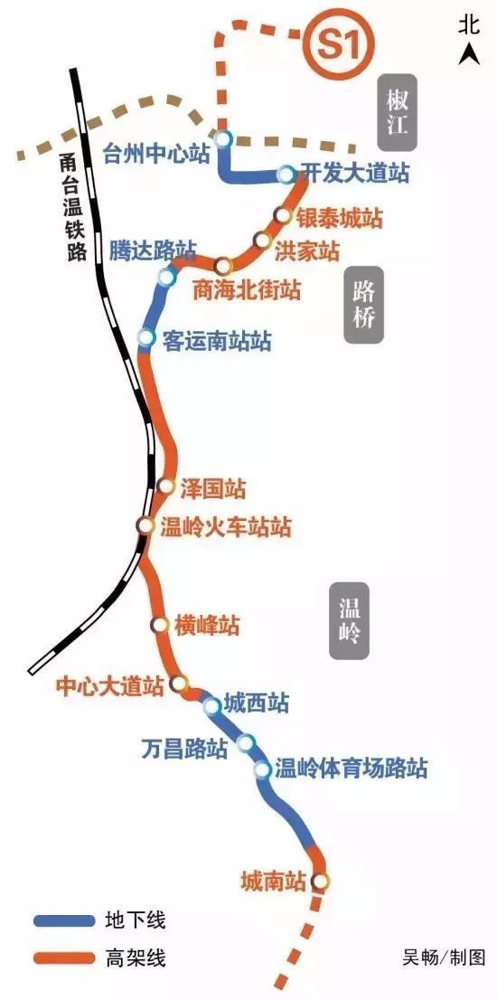 台州轻轨s1线路图(预计2021年通车)