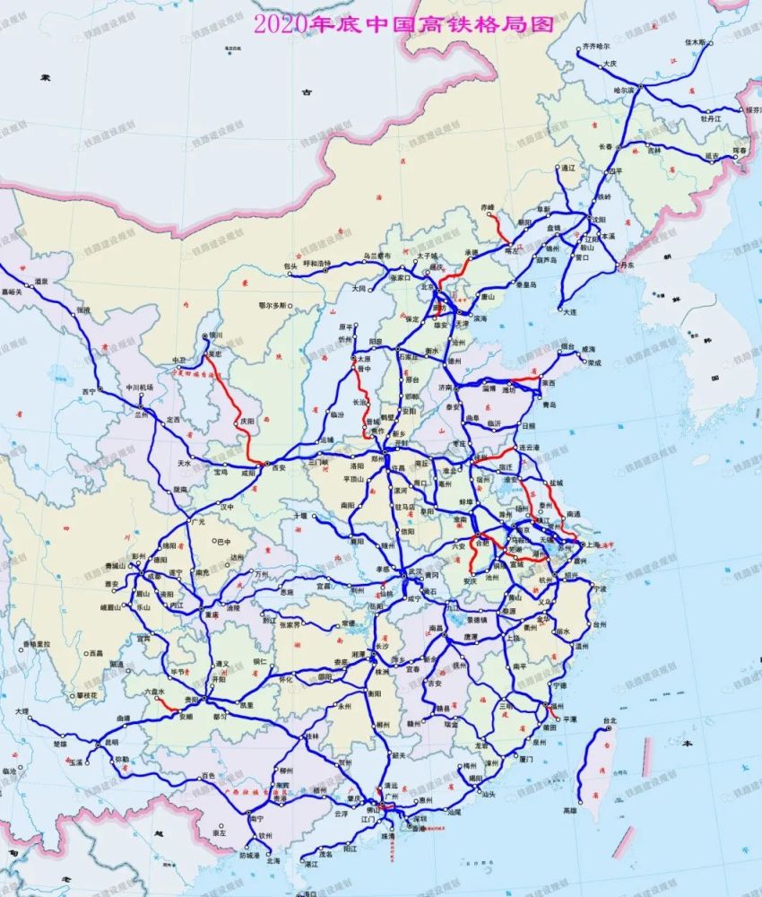 2020年底中国高铁建成格局图▼