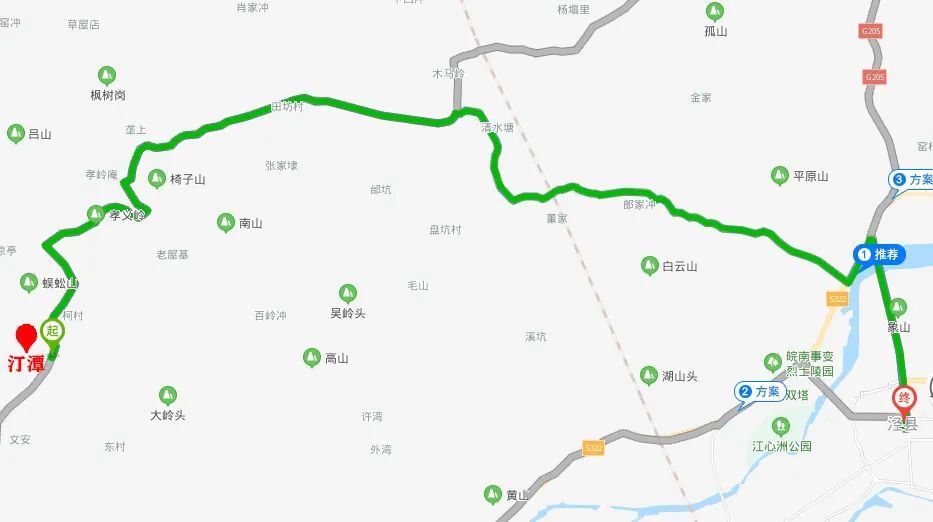 镇至毛田湾处由s322省道至泾县方向经g205国道和318国道至烟墩到北贡
