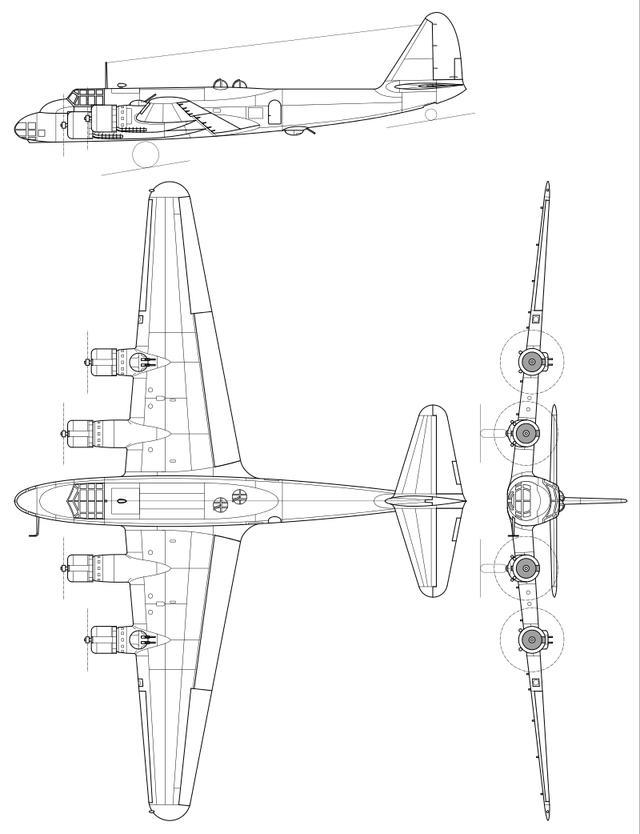 p.108b重型轰炸机的三视图