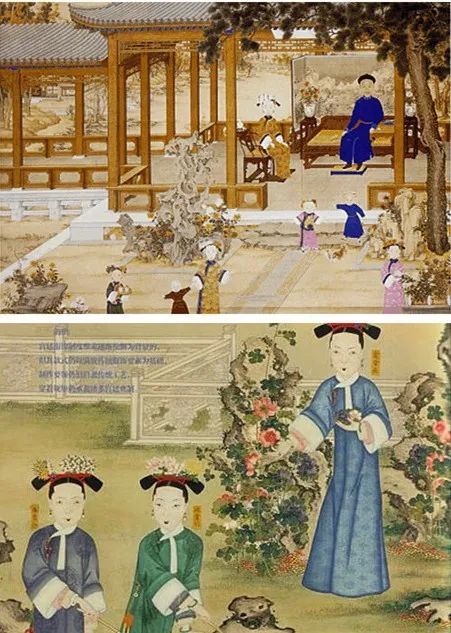 清道光的《喜溢秋庭图,下图为咸丰的《玫贵妃春贵人行乐图》