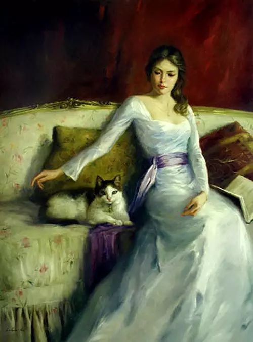白衣女子油画,宛如仙女下凡