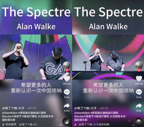 民乐博主"唢了个呐-川子" 用唢呐吹奏蹦迪神曲《the spectre》