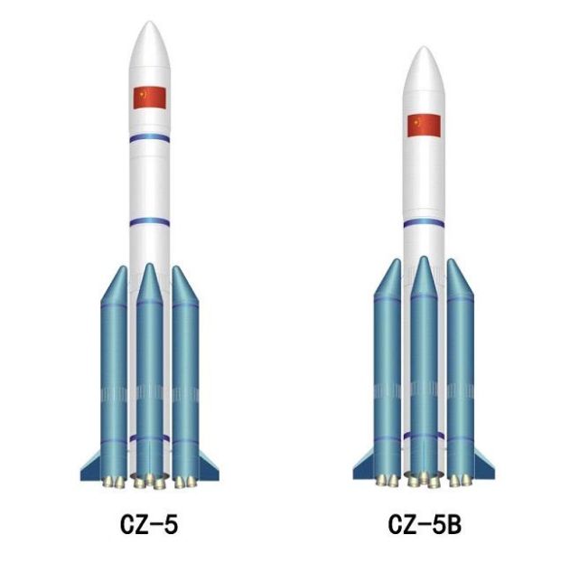 长征五号和长征五号b比较,可见长五b少了二级火箭(示意图)