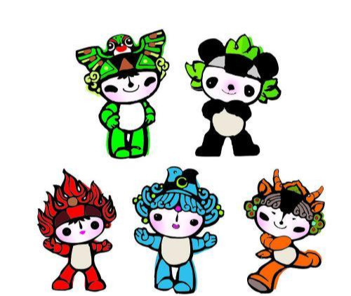 2008年奥运会分别代表着 "北京欢迎你"五个字的五个福娃,受到了很多