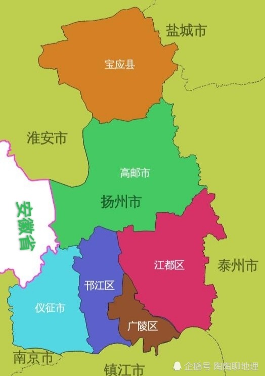 扬州市1县2市3区,建成区面积排名,最大是邗江区,最小