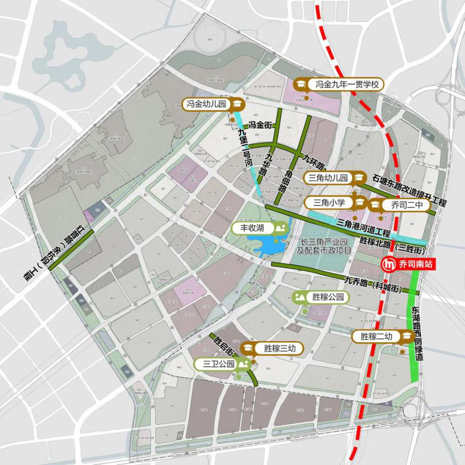 区域规划示意图 丰收湖公园效果图 毗邻丰收湖公园的长三角数字产业