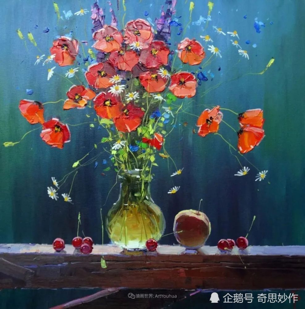 鲜花水果油画,太美了