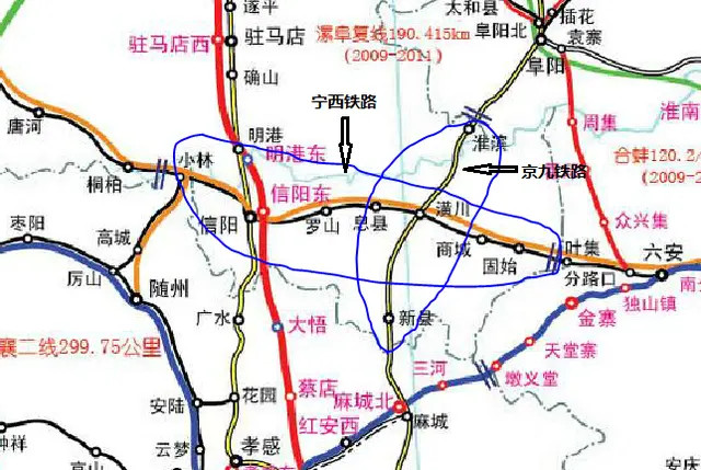 京九铁路信阳段,宁西铁路信阳段 整个信阳市范围内的铁路都归武汉铁路