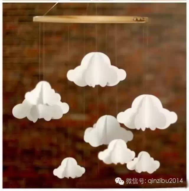 简单的幼儿剪纸手工diy可悬挂在儿童床上漂浮的白云