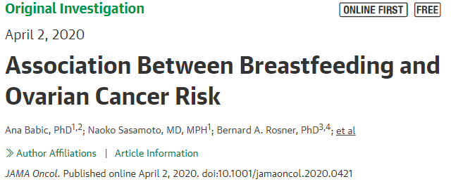 《美国医学会杂志-肿瘤学:哈佛医学院数据,母乳喂养与卵巢癌风险有