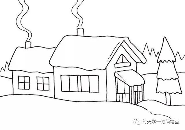 每天学一幅简笔画-冬季雪屋简笔画彩色画法步骤图解教程