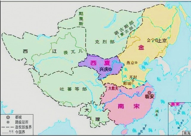 金国与南宋和西夏形势地图.